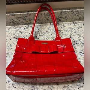 Kate Spade Red Patent Leather Embossed With Bow Satchel/ Tote Bag